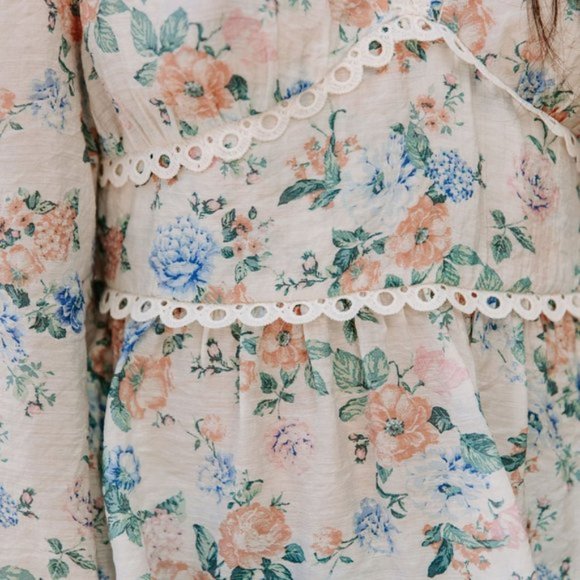 MALAIA FLORAL CROCHET PEPLUM TOP - IVORY MULTI - Picture 2 of 7